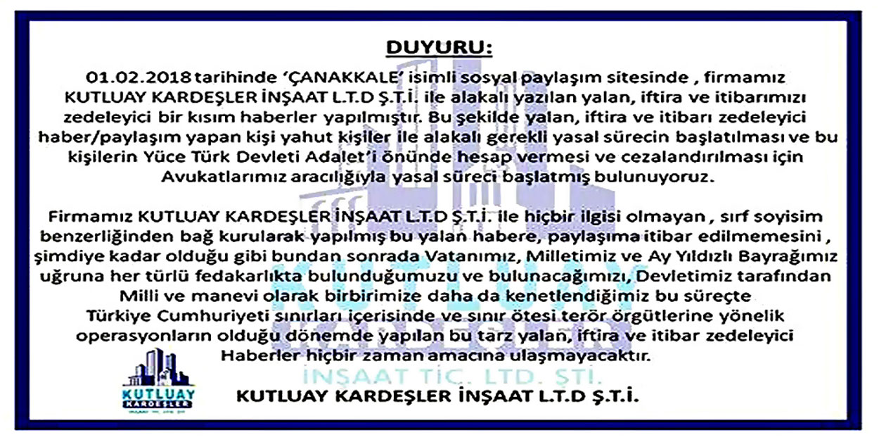KAMUOYUNUN BİLGİSİNE…!