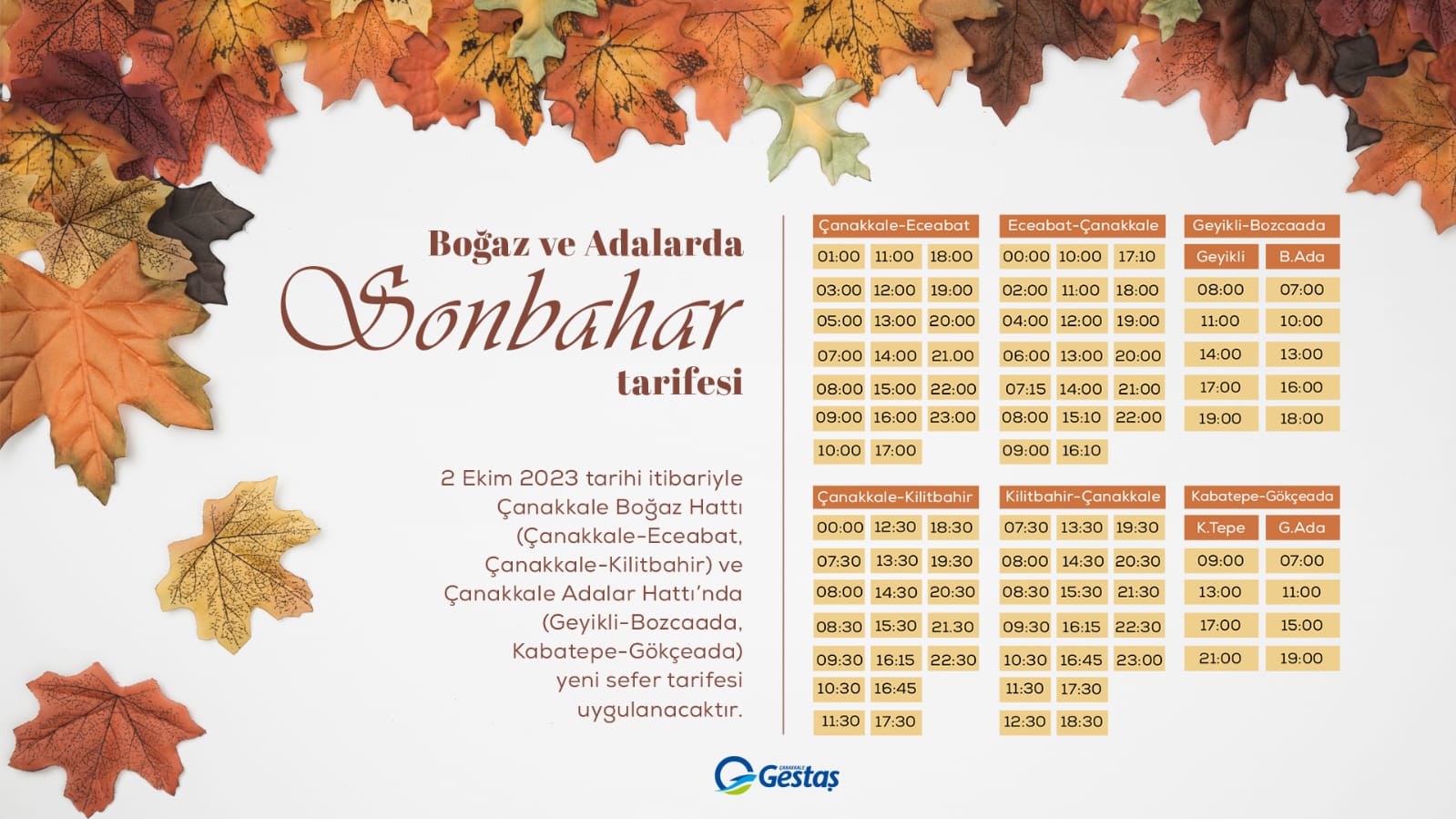 GESTAŞ GÜZ TARİFESİNE GEÇİYOR…